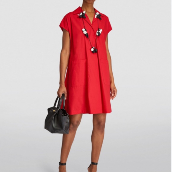 Max Mara Weekend Red Cotton Poplin Midi Dress - Size 2 - Picture 1 of 3